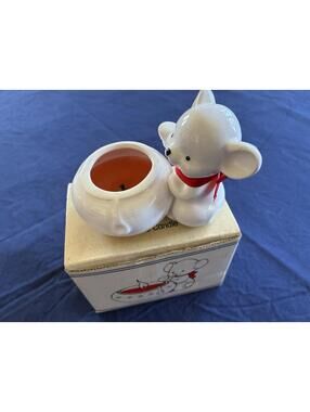 Applause Wintry White Animals on Parade Ceramic Votive Candle Original Box 1986